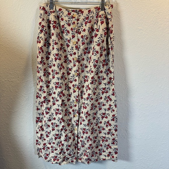 Crazy Horse By Liz Claiborne Dresses & Skirts - Chic Floral Maxi Skirt - Cream with Red flowers linen blend Read*